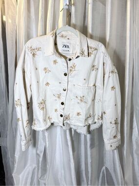 ZARA Cream Jacket with Tan Floral Embroidery